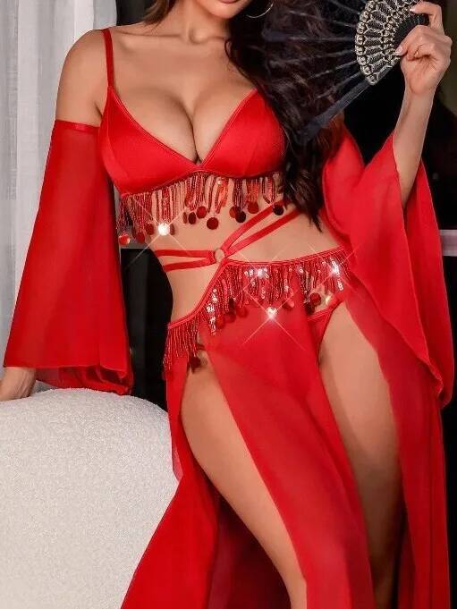 Rot Sexy Bauchtanz Kostüm Klei – Sheer Mesh Bra Bewertung und Preis